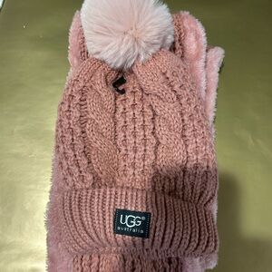 UGG Dusty Pink Cable Knit Scarf and Beanie Set